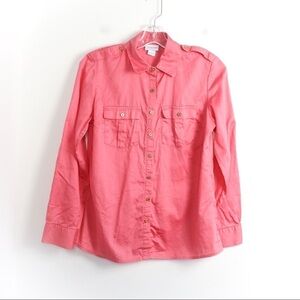 Jaclyn Smith light cotton pink shirt gold buttons loose fit top trendy spring S